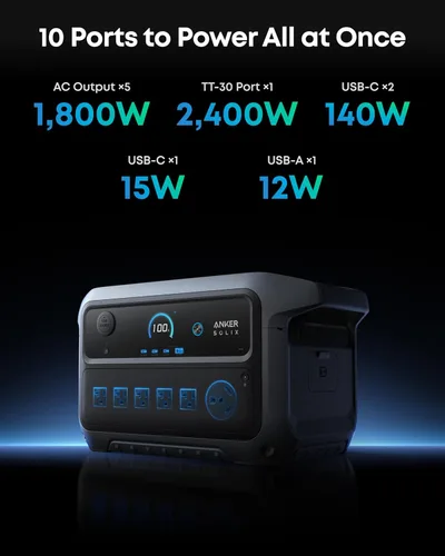 Miniatura 9 de Anker SOLIX C2000 Gen 2 Estación de energía portátil con panel solar bifacial de 200 W, generador solar de 2,400 W (pico 4,000 W), carga completa