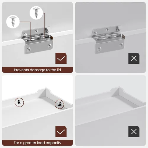 Miniatura 7 de VASAGLE Baúl de almacenamiento, banco de almacenamiento con 2 bisagras de seguridad, estilo casa de campo, 15.7 x 39.4 x 18.1 pulgadas, para Blanco