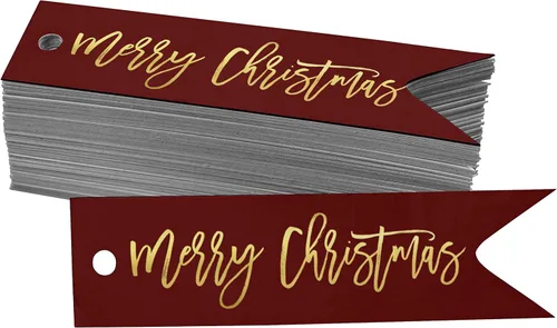 Miniatura 41 de Etiquetas de papel colgantes con texto en inglés "Merry Christmas", 50 unidades Blanco