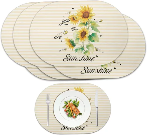 Miniatura 35 de Blue Flower Dining Table Mats Set of 2 Hummingbird Heat Resistant Placemats Washable and Wipeable Non Slip Place Mat, Waterproof Modern Dining Table