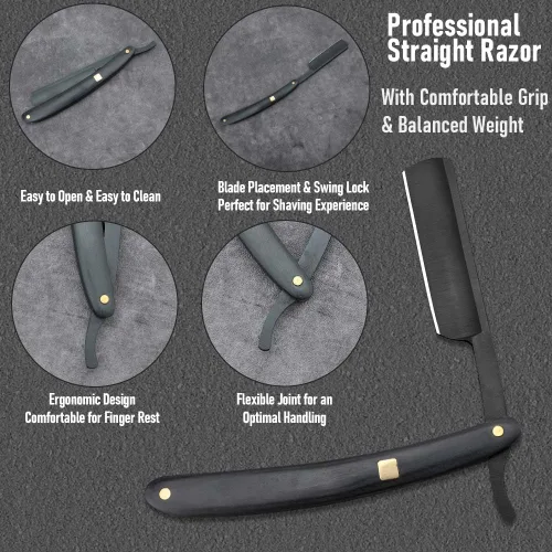 Miniatura 5 de Maquinilla de afeitar de acero inoxidable de alta calidad con correa de afeitar para hombres, maquinilla de afeitar profesional de barbero de borde
