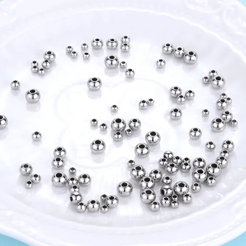 Miniatura 4 de ZHENYIN 200 cuentas espaciadoras redondas de acero inoxidable de 0.118 in, 0.157 in, 0.197 in y 0.236 in para fabricación de joyas