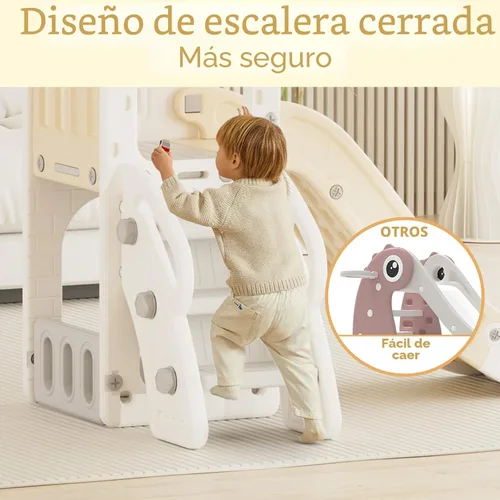 Miniatura 3 de XJD Tobogán 5 en 1 para niños pequeños de 1 a 3 años, juego para interiores y exteriores con aro de baloncesto y pelota, espacio de almacenamiento