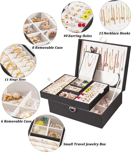 Miniatura 3 de Joyero organizador para mujeres y niñas, 2 en 1, cajas de joyería y organizadores, caja organizadora de joyas grande para anillos, pulseras