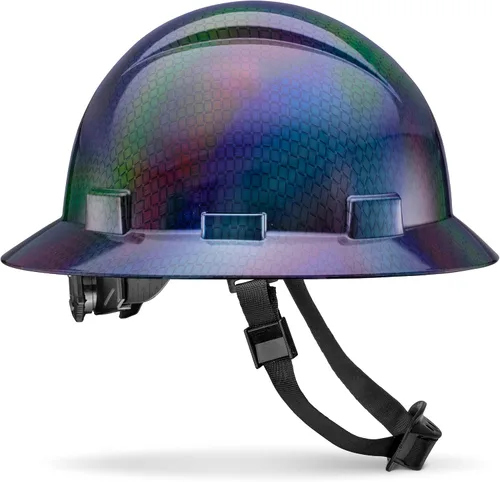 Miniatura 10 de Casco duro de construcción OSHA con diseño de fibra de carbono de ala completa, sin ventilación, acabado brillante, con suspensión de 6 puntos por