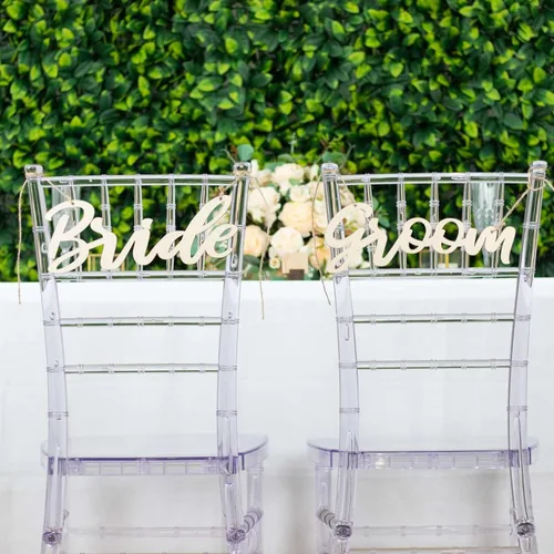 Miniatura 5 de Efavormart - Juego de 2 letreros de madera natural para silla de novia y novio, caligrafía de 12 x 5 pulgadas, accesorios para fotos de boda