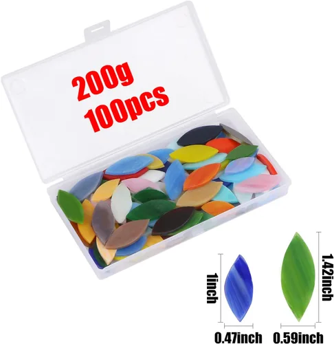Miniatura 2 de Mosaico de vidrio plano, 100 piezas de mosaico de vidrieras, mosaico de pétalos, azulejos de hojas de flores para decoración del hogar, manualidades