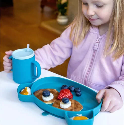 Miniatura 7 de TUM TUM Taza de entrenamiento para bebés de 3 vías, diseñada con especialista en alimentación, 6.1 fl oz (azul)