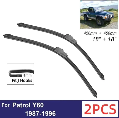 Miniatura 2 de Car Wiper Compatible with Patrol Y60 1987-1996 Front Wiper Blades Soft Rubber Windscreen Wipers Auto Windshield 18"+18" 450mm + 450mm (Color : 2 PCS)