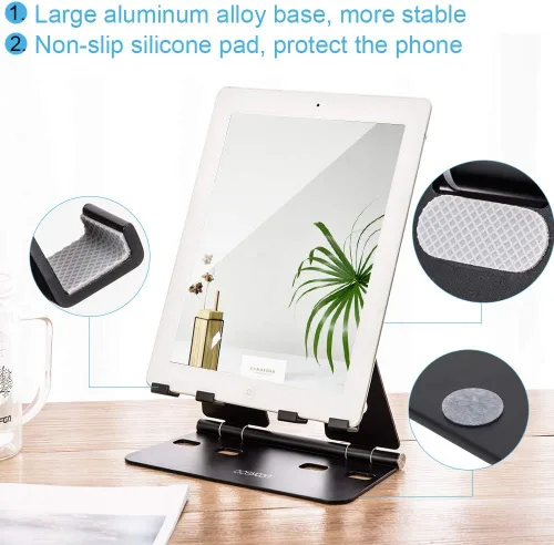 Miniatura 4 de aceyoon Soporte ajustable para tableta, soporte para iPad/teléfono celular para escritorio, soporte de aleación de aluminio para 2 teléfonos o una