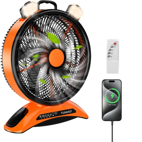 Miniatura 10 de Ventilador de campamento con batería de 45000 mAh con LED, aspas grandes de 12 pulgadas, ventilador portátil recargable de alta velocidad