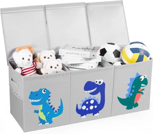 Organizador de almacenamiento de juguetes extra grande para niños, caja de juguetes plegable de 40 x 13 x 16 pulgadas con 3 tapas, divisores y