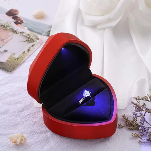 Miniatura 6 de VOSAREA Caja de anillo LED, caja de anillo de compromiso de propuesta, aretes en forma de corazón, caja de joyería para aniversario, día de San