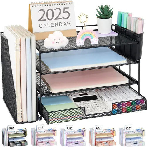 Miniatura 16 de OPNICE - Organizadores de escritorio y accesorios, para espacio de trabajo, suministros de oficina, organizador de archivos con 2 soportes para Negro