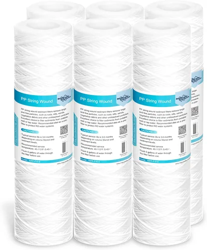 Membrane Solutions 20 micras 25 cm x 6.35 cm cartucho de repuesto de filtro de agua de toda la casa enrollado en cuerda, filtros de sedimentos