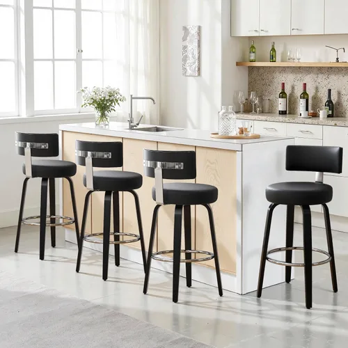 Miniatura 22 de Bekrvio Juego de 2 taburetes de bar giratorios con altura de mostrador, taburetes de cocina tapizados de piel sintética con respaldo, patas