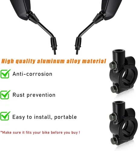 Miniatura 5 de 2 piezas de soporte de montaje para espejo de manillar de motocicleta, abrazadera de montaje de rosca de espejo de aluminio de 7/8", adaptador