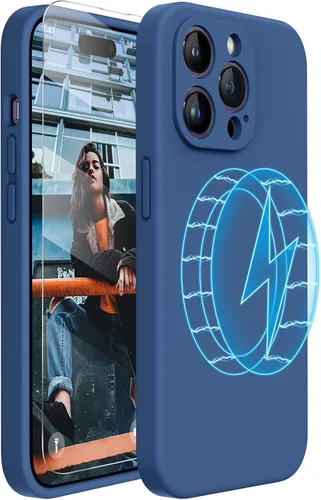 Miracase - Funda magnética diseñada para iPhone 14 Pro Max, de silicona líquida, a prueba de golpes, con protector de pantalla y protección para