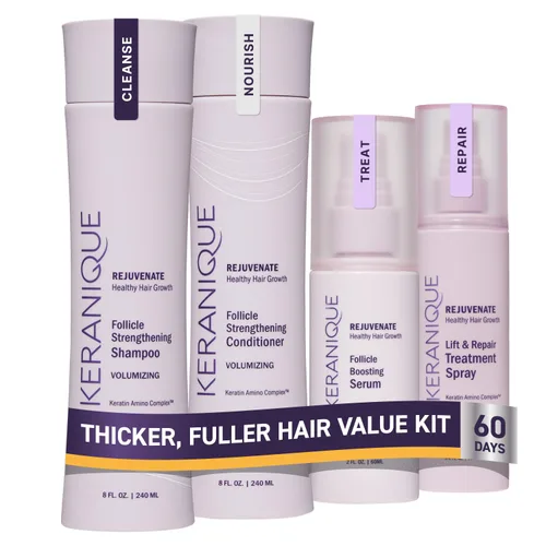Miniatura 9 de Keranique Set de productos para el cabello adelgazante – Champú voluminizador, acondicionador, suero de refuerzo de folículos, spray para impulso