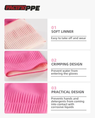 Miniatura 4 de PACIFIC 2 pares de guantes de goma reutilizables para lavar platos y tareas de limpieza, guantes resistentes al agua para el hogar, para la cocina