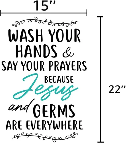 Miniatura 2 de Calcomanía de vinilo cristiana para pared, con citas religiosas, decoración de baño, «Lava tus manos y diga tus oraciones, Cause Jesus & Germs are