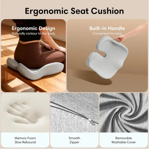 Miniatura 3 de Cojín de asiento de espuma viscoelástica para silla de oficina, automóvil, silla de ruedas y avión – Almohada de alivio del dolor de ciática, coxis