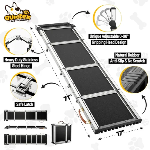 Miniatura 5 de Rampa para perros extra larga de 71 pulgadas para automóvil con cabeza ajustable, rampa plegable para mascotas para perros grandes con superficie