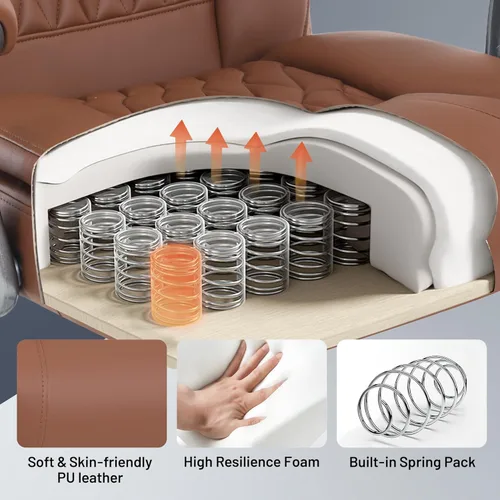 Miniatura 7 de Silla de oficina de masaje con función de calefacción y reposapiés, vibración de 6 puntos, silla de escritorio ergonómica reclinable ejecutiva