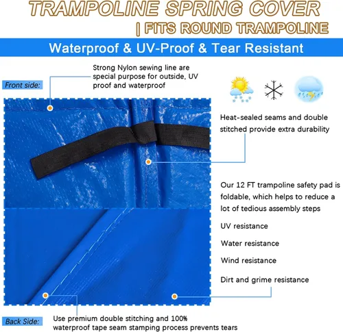 Miniatura 3 de Trampoline Pad Replacement, 12FT 14FT 15FT Trampoline Spring Cover, Thickened EPE Foam Tear-Resistant Waterproof Safety Pad, No Holes for Pole