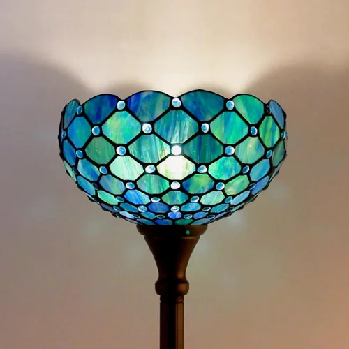 Miniatura 5 de Lámpara de pie Tiffany de vidrio manchado Torchiere 12X12X67 Pulgadas Luz de esquina antigua (Perla Azul Mar) Antorcha de luz de esquina antigua