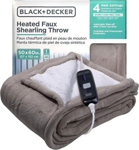 Miniatura 13 de BLACK+DECKER Manta térmica eléctrica, manta eléctrica de piel de oveja sintética, manta térmica con 4 niveles de calefacción, temporizador de 3