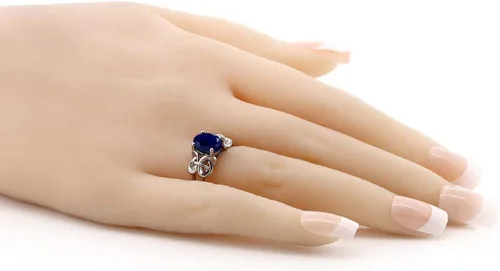 Miniatura 5 de Gem Stone King Anillo de compromiso ovalado con piedra natal para mujer, plata de ley 925, ovalado de 0.354 x 0.276 in, anillo de compromiso