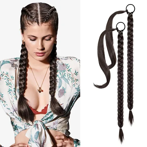 Miniatura 8 de YOGFIT 2 piezas Extensión de cola de caballo trenzada DIY, extensión de cola de caballo larga y lacia con envoltura natural, cabello sintético suave