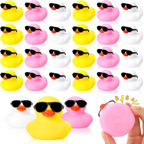 Miniatura 17 de Sosation 36 Paquetes de Patitos de Goma Mini con Juego de Gafas de Sol de 2.2 Pulgadas, Patitos de Goma Chistosos y Sonorosos para Baño, Flotadores