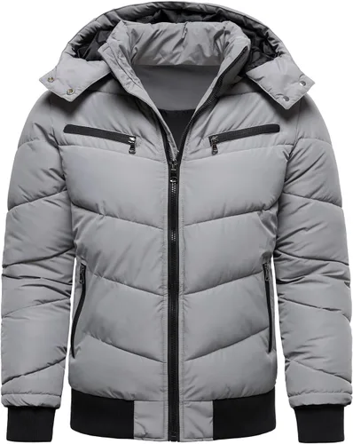 Miniatura 5 de HOOD CREW Abrigos de invierno para hombre, parka acolchada y a prueba de viento, chaquetas de plumón cálidas con capucha extraíble