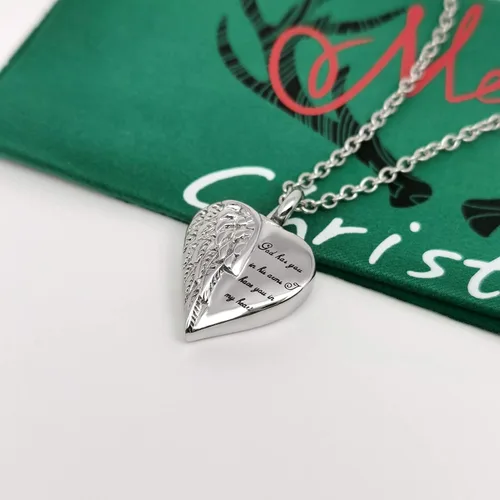 Miniatura 3 de LuxglitterLin Collar de urna de cremación con forma de corazón de ala de ángel para cenizas humanas, recuerdo, joyería conmemorativa, Dios te tiene