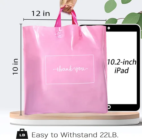Miniatura 4 de 50 bolsas de mercancía con texto en inglés "Thank you" de 10 x 12 pulgadas, bolsas de agradecimiento extra gruesas de 3.1 mil para pequeñas Rosa