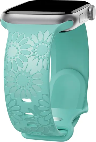 Miniatura 12 de Correa de silicona grabada de girasol compatible con correas de Apple Watch de 1.496, 1.575, 1.614, 1.654, 1.732, 1.772 y 1.772 pulgadas para mujer
