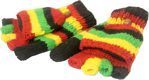Miniatura 2 de KayJayStyles Rasta Color Mano Knit 100% Lana Convertible Sin Dedos Mitones Nepal
