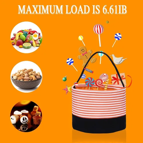 Miniatura 6 de Cesta de dulces de Halloween, bolsas de dulce o truco, cubos de dulces de Halloween, bolsas de regalo de tela, fiestas de Halloween (rayas naranjas)