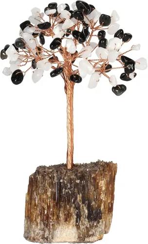 Miniatura 13 de mookaitedecor Árbol de cristal de peridoto natural sobre base de racimo de calcita ámbar, adorno de árbol de dinero de Feng Shui para decoración