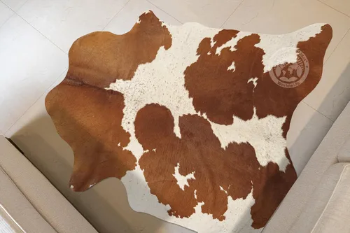 Miniatura 6 de Sunshine Cowhides Alfombra de piel de vaca 100% auténtica, color marrón y blanco, alfombra de estilo moderno de piel de animal y alfombra para sala