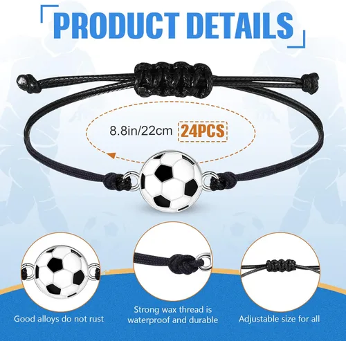 Miniatura 2 de Juego de 48 piezas de suministros de fiesta de fútbol, 24 pulseras inspiradoras de fútbol, 24 mini bolas de espuma antiestrés para deportes, fiesta