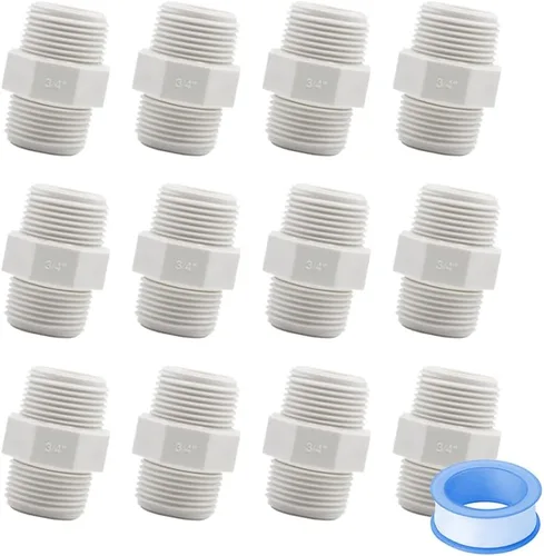 12 unids 3/4 pulgadas PVC tubería de montaje hexagonal pezón G3/4 macho X G3/4 macho adaptador de acoplamiento de rosca tubería de fontanería