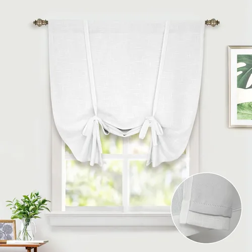 Miniatura 26 de DriftAway - Cortinas de Lino con Doble Capa, Blackout, de Atar, con Aislaje Térmico, Totalmente Forradas, Estilo Globo Romano, para Baño, con Lino