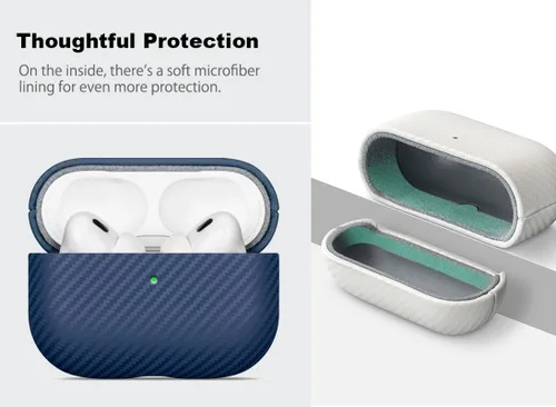 Miniatura 5 de Haobobro Funda de piel para AirPods Pro 2, piel seleccionada respetuosa con la piel, textura de fibra de carbono, hecha a mano, funda rígida Azul