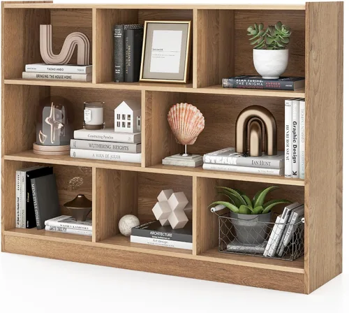Miniatura 13 de Giantex Estantería de 8 cubos, estantería abierta independiente de 3 niveles, gabinete de almacenamiento moderno, organizador de almacenamiento