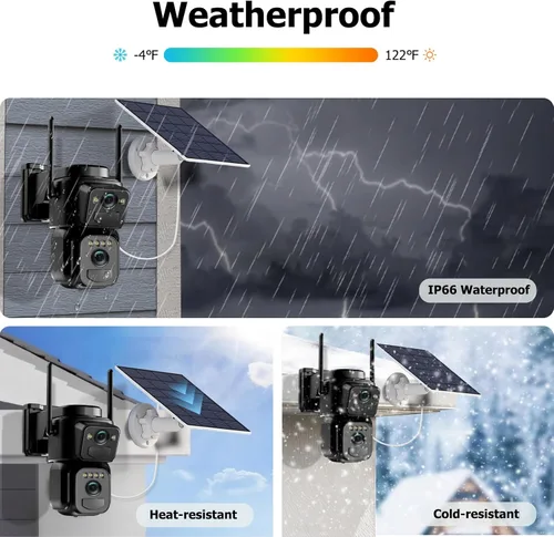 Miniatura 6 de Uniter Cámaras de seguridad solar de doble lente inalámbricas para exteriores, WiFi 5G/2.4G, visión de 360°, panorámica/inclinación, cámara de Negro