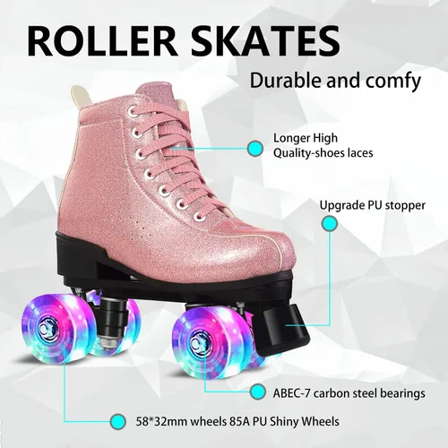 Miniatura 4 de Perzcare Zapatos de patinaje para mujeres y hombres, clásicos de piel sintética de cristal, patines de doble fila para principiantes, patines