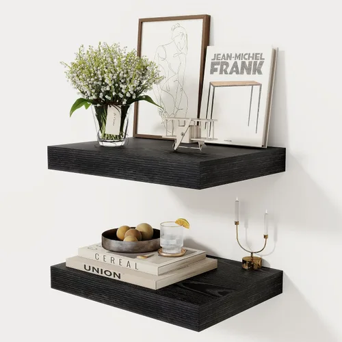 Miniatura 10 de Fun Memories - Estante flotante de 12 pulgadas, estantes de pared de madera rústica para decoración de pared y almacenamiento, estante flotante